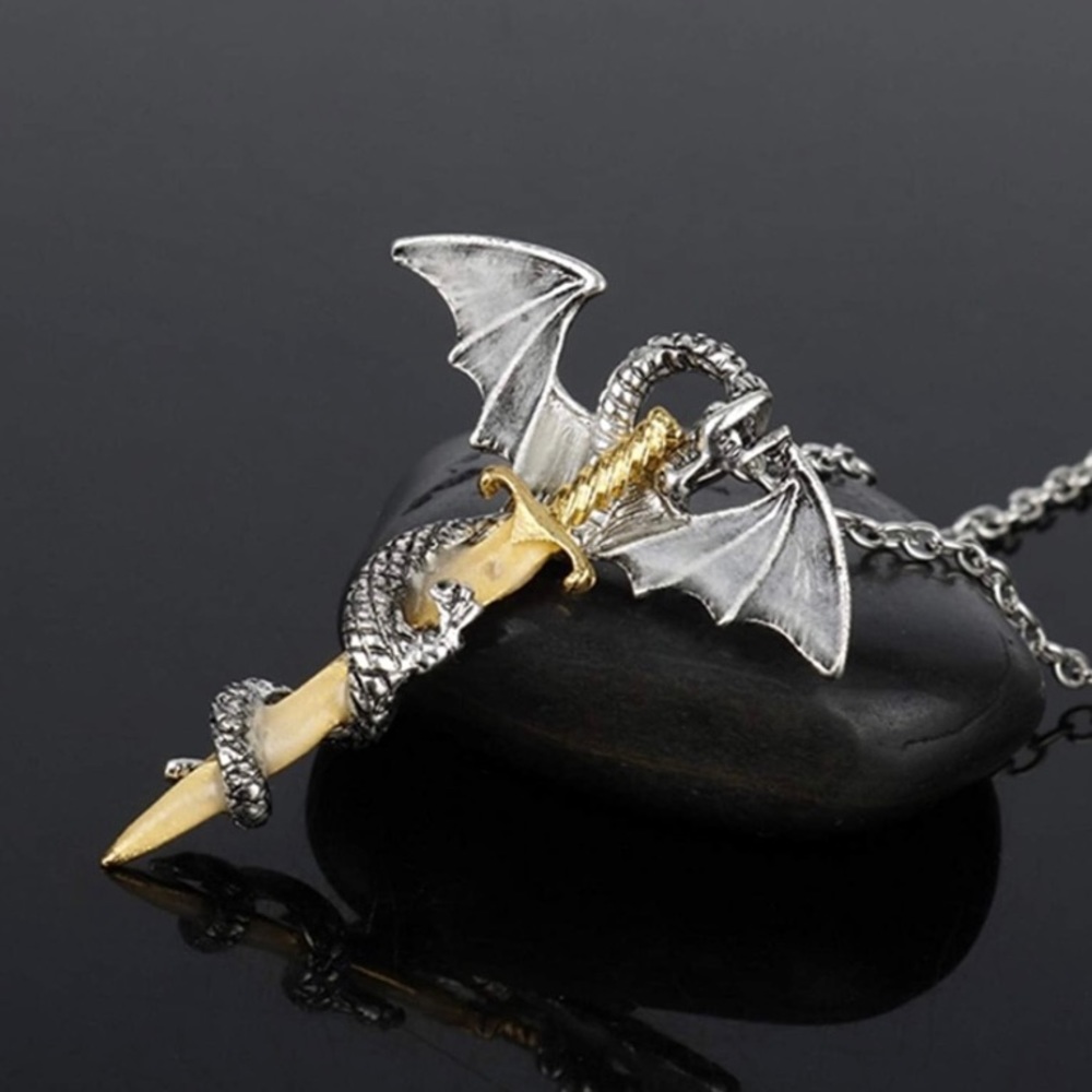 Dragon on sword necklace